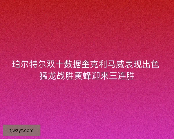 珀尔特尔双十数据奎克利马威表现出色 猛龙战胜黄蜂迎来三连胜